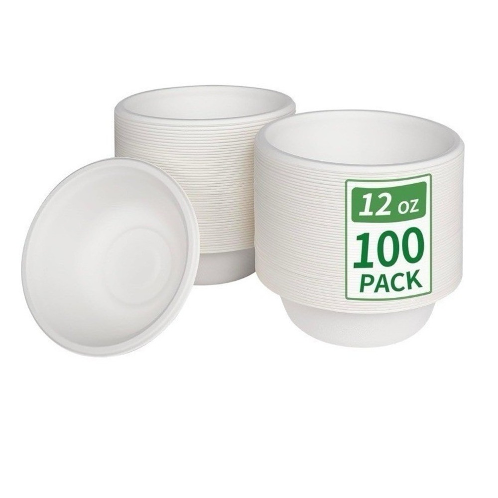 100 Count 12 OZ Compostable Bowls, Biodegradable Bagasse and Bamboo fiber